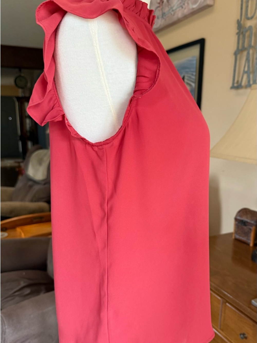LOFT Coral Rust Ruffle Cap-Sleeve Blouse - Picture 3 of 8